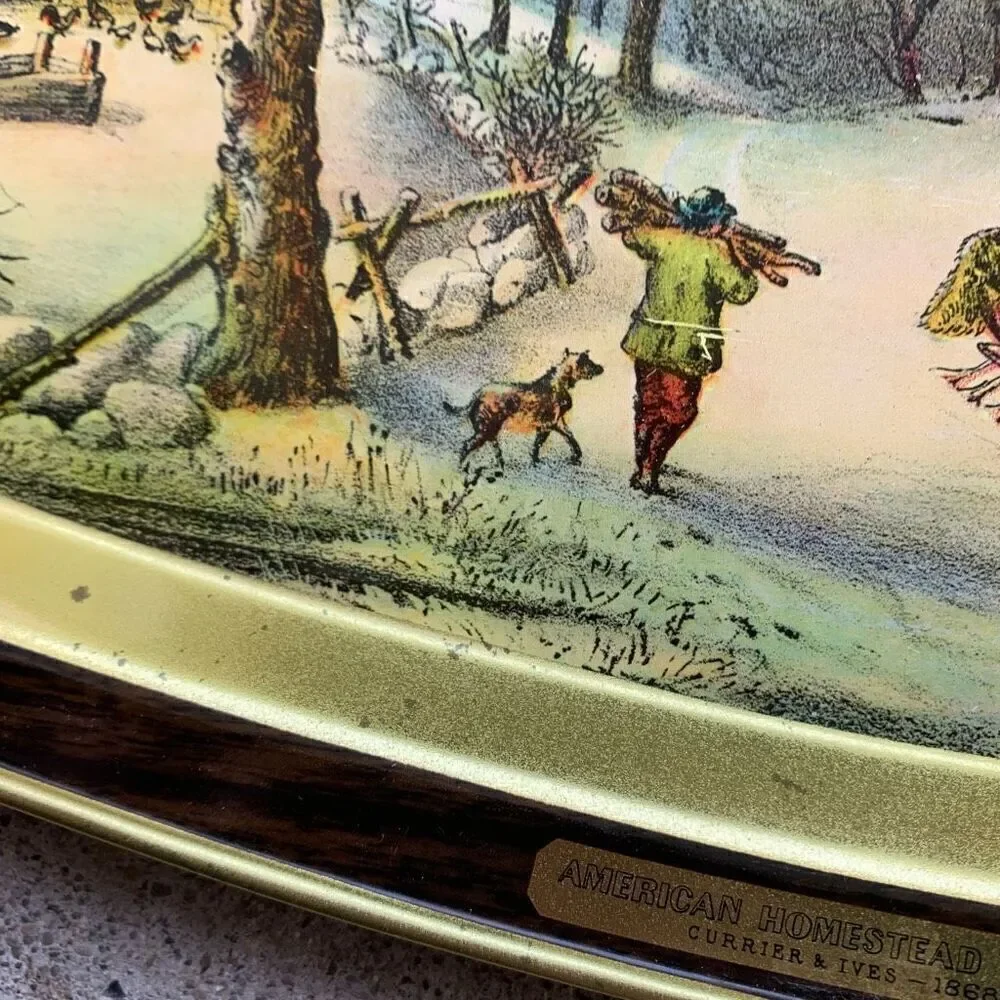 Currier & Ives American Homestead Winter Vintage Metal Tray